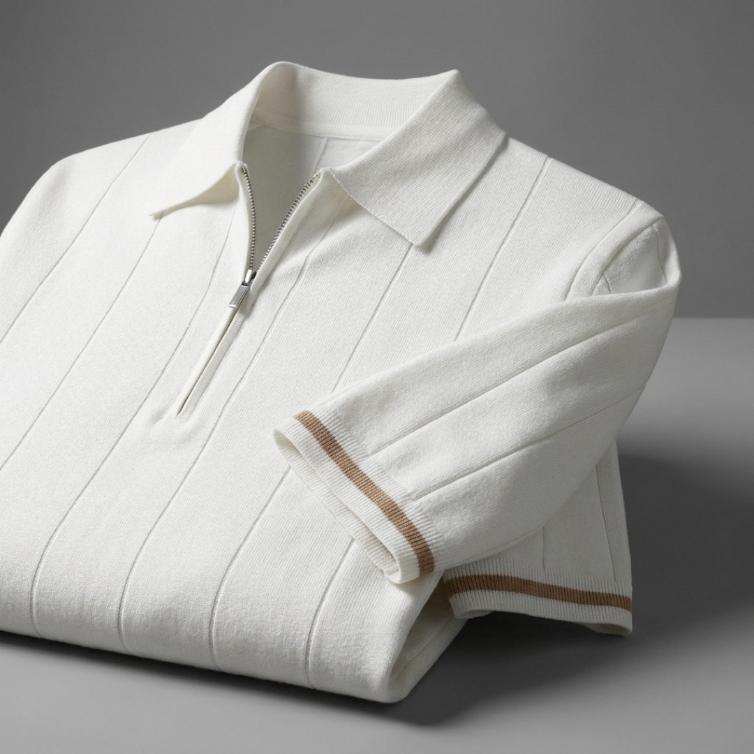 Half Zip Polo Shirt for Men Textured Knit Breathable | Asetics Label