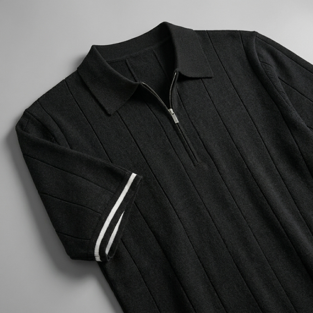 Half Zip Polo Shirt for Men Textured Knit Breathable | Asetics Label