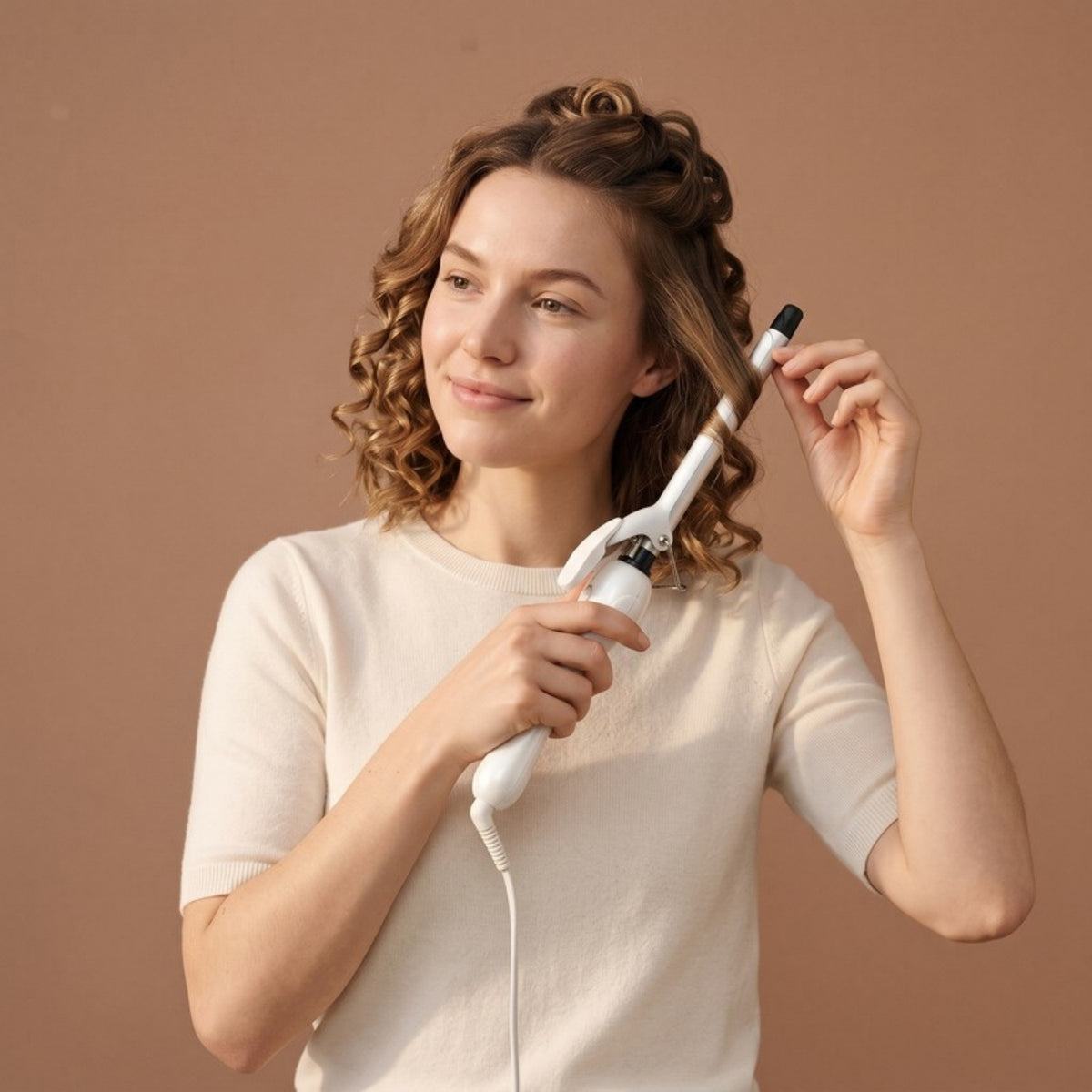 Model using the Twirl Mini Curling Iron