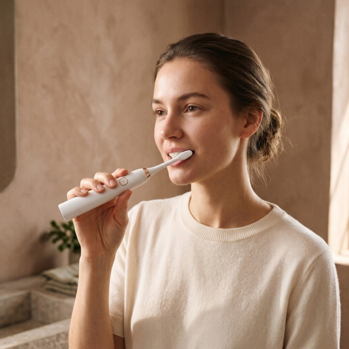 Model using the Bright Sonic Electric Toothbrush