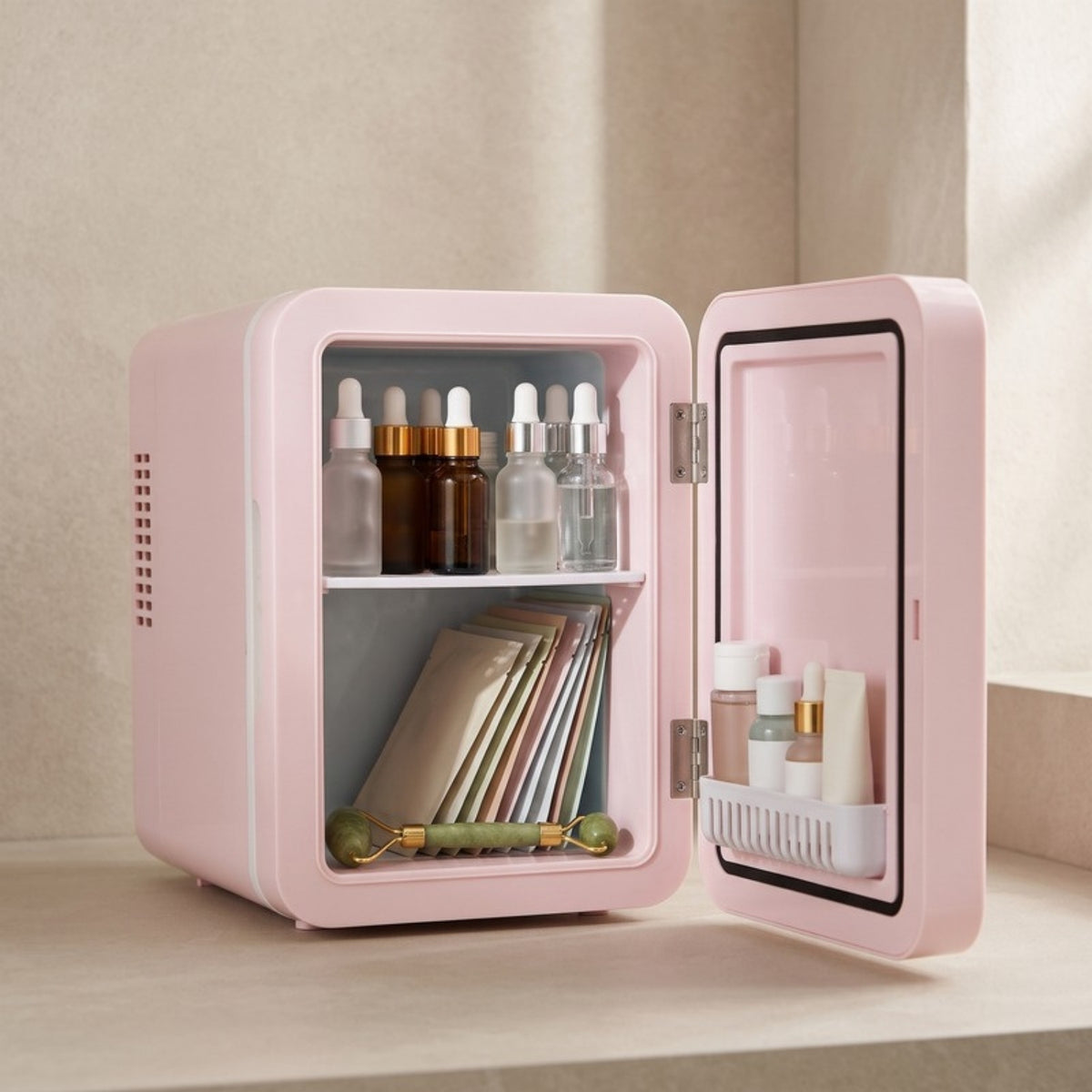 Chill Mini Skincare Fridge with the door open