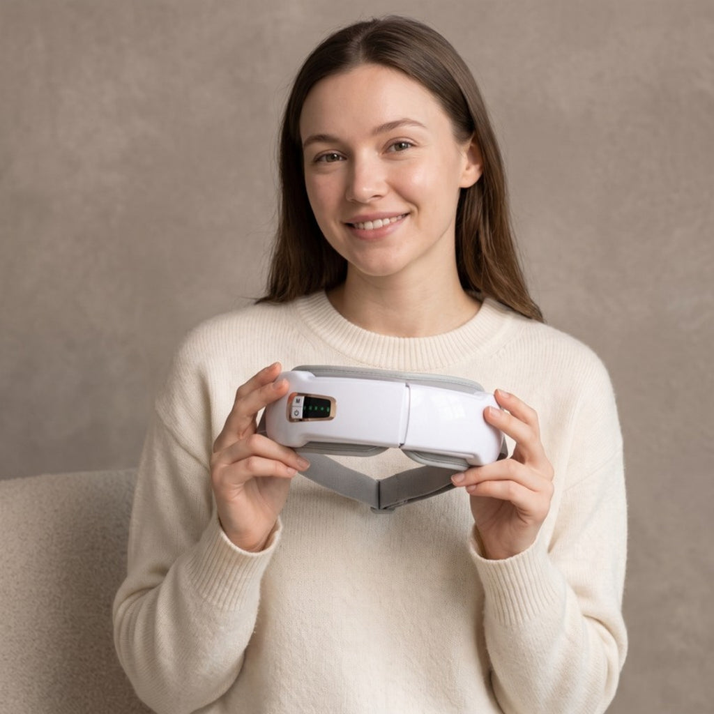 Model holding the Rest Air Pressure Eye Massager