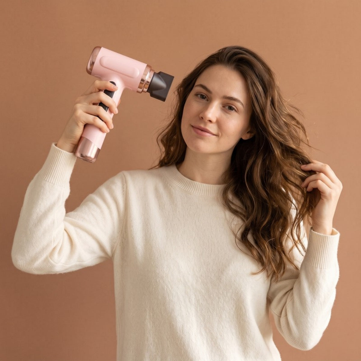 Model using the Breeze Cordless Hair Dryer